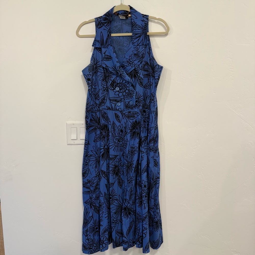 Vintage Chic Blue Floral Midi Dress